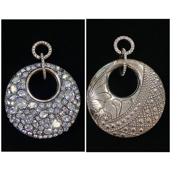 Brighton Reversible Pendant Silver Tone Rhinestone Chunky Statement Round Large - Picture 1 of 13